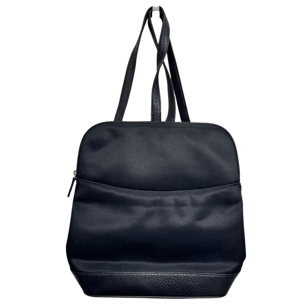 LL Bean Black Nylon and Leather Trim Backpack Shoulder Bag Minimalist 90s